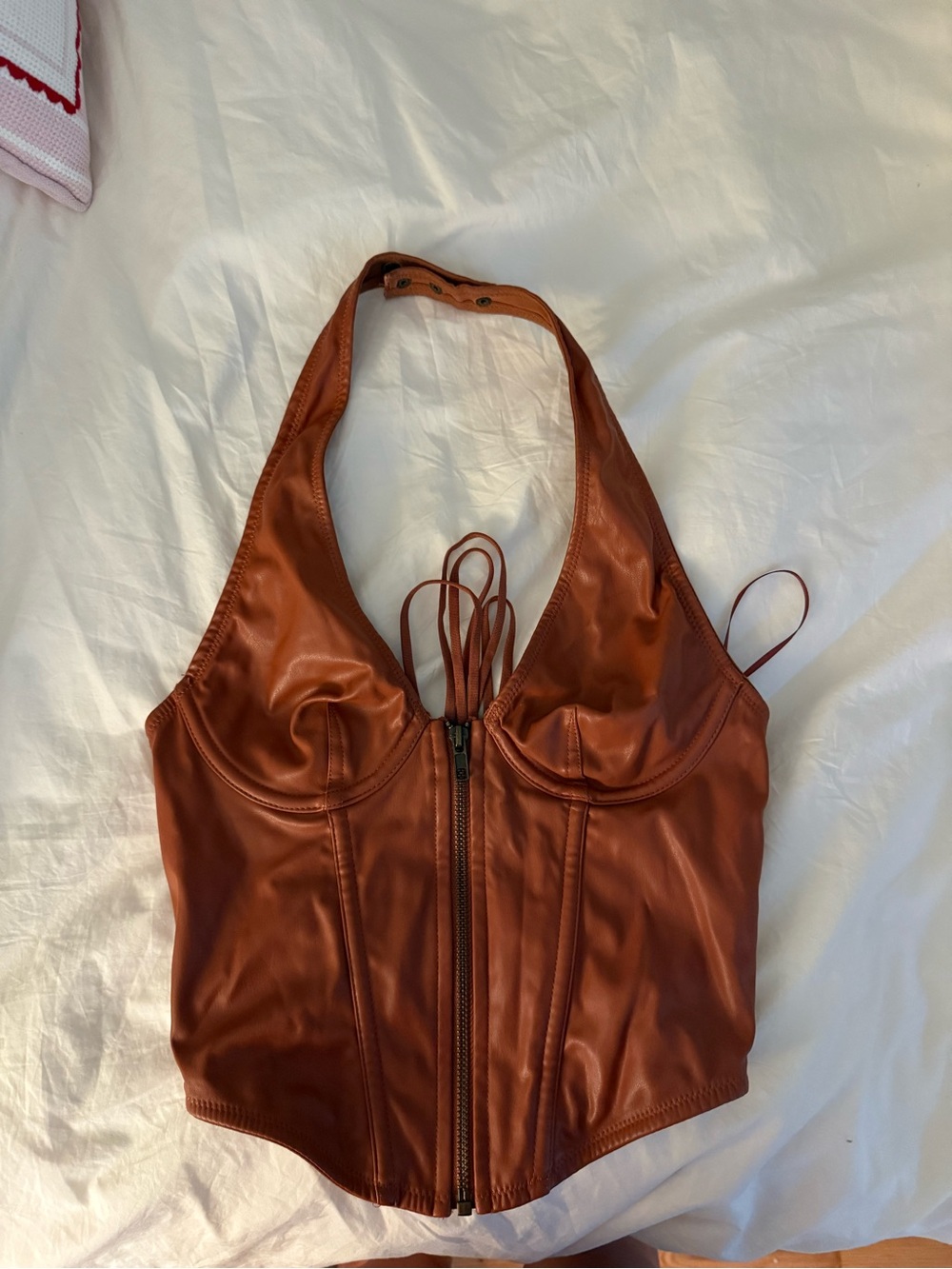 Urban Outfitters Rust Leather-Look Halter Corset Top